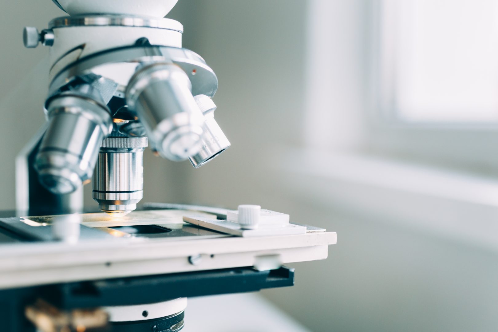 Close up of a microscope in a laboratory